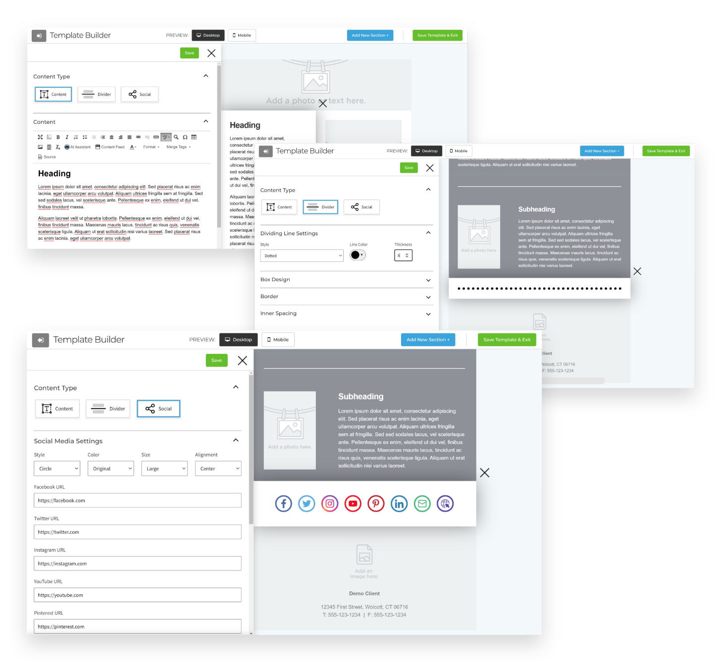Email Builder content type settings